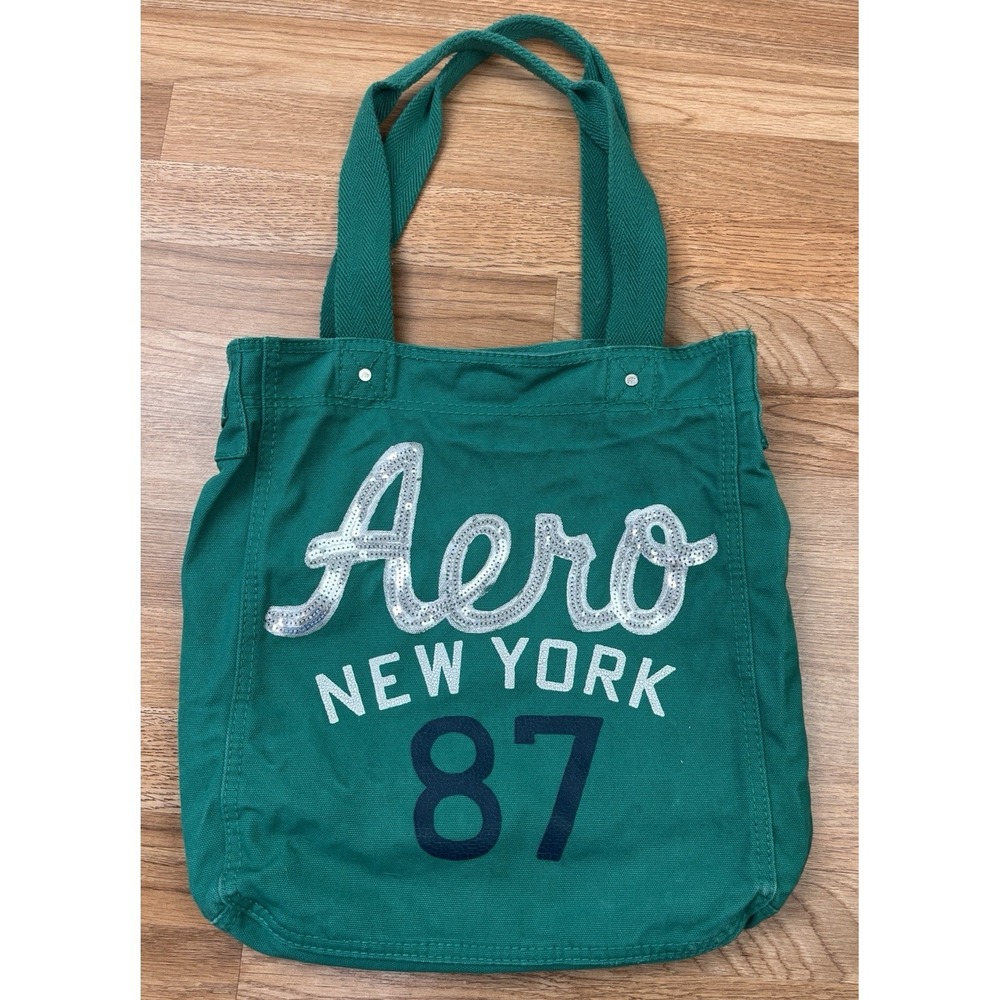 Y2K Aeropostale Emerald Green Tote Bag with Sequin Aero Bling